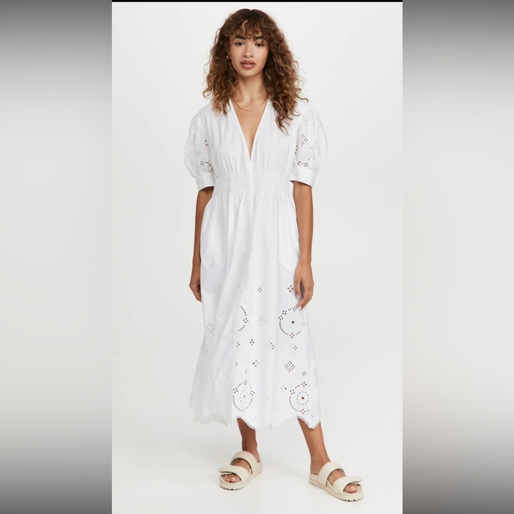 GANNI White Broderie Anglaise Organic Cotton Eyelet Dress US 6/38